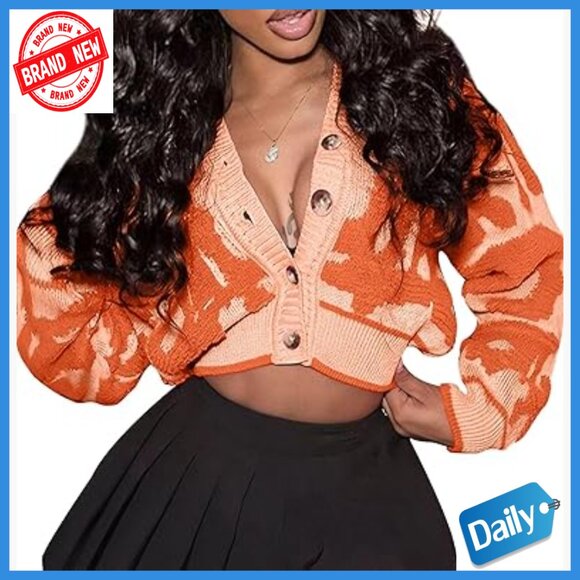 Sweaters - Crop Cardigan Sweater Open Front Button Down Knit V-Neck Streetwear